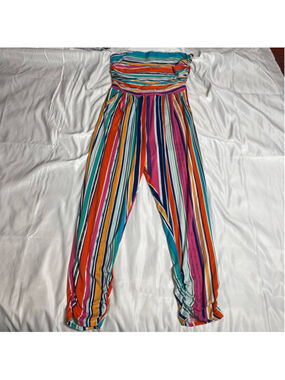 Women's Full Circle Trends Striped Strapless Jumpsuit Size L Multi-color